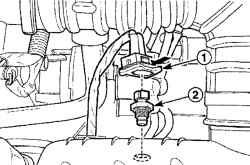 Расположение электрического разъема (1) датчика (2) температуры воздуха во впускном коллекторе