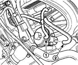 Снятие вакуумного шланга (1) и шланга (2) модулятора с клапана рециркуляции отработавших газов