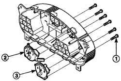 Расположение винтов (1) и снятие указателей уровня топлива (2) и температуры (3) с панели приборов