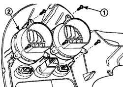 Расположение винтов (1) крепления дефлекторов (2) к панели управления