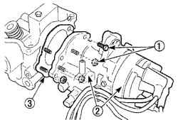 Расположение болтов (1) крепления распределителя зажигания и его корпуса (2) и прокладки (3)